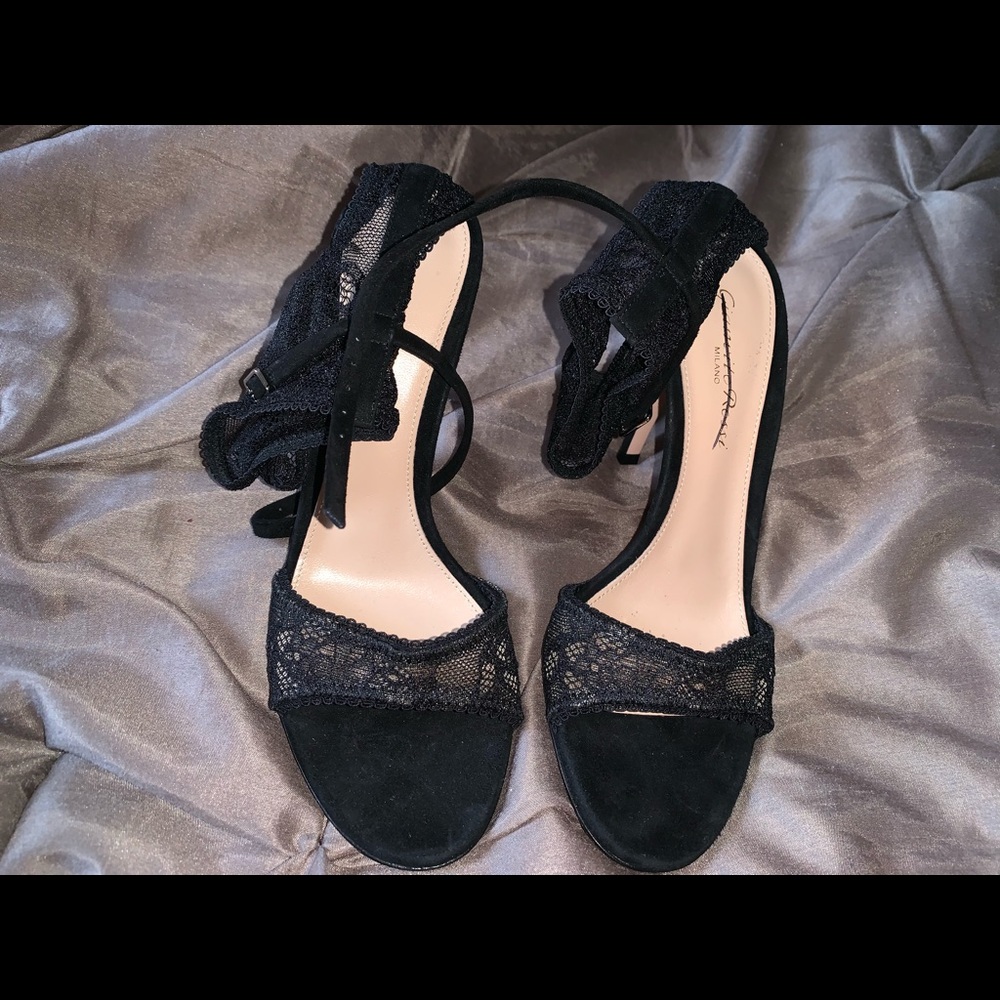 gianvito rossi black halle lace and suede sandals